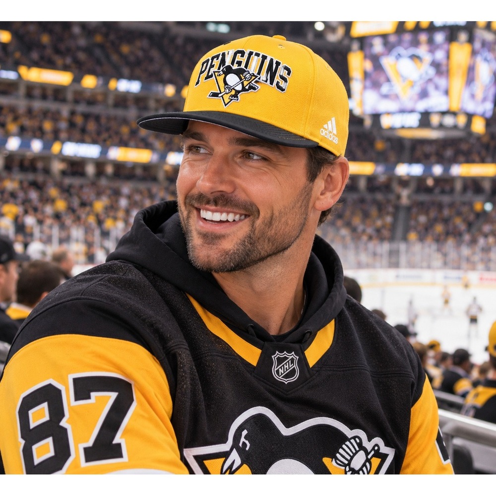 adidas Pittsburgh Penguins Hat S/M Yellow Black Superflex NHL Authentic Hockey